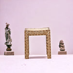 Alivia Teakwood Bone Inlay Cane Handicraft Stool Natural 2