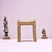 Alivia Teakwood Bone Inlay Cane Handicraft Stool Natural 2