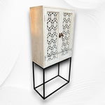 Armin Solid Mango Wood Hand Carved Bar Cabinet White Distress Finish 1