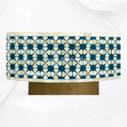 Artisan-made indigo coffee table with bone inlay surface