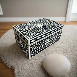 Black Bone Inlay Floral Box
