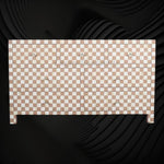 Bone Inlay 7 Drawer Checkerboard Dresser Almond  1