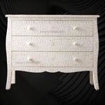 Bone Inlay Curved 3 Drawer Floral Dresser White 4