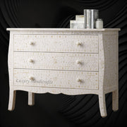 Bone Inlay Curved 3 Drawer Floral Dresser White 2