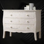 Bone Inlay Curved 3 Drawer Floral Dresser White with Topper 6