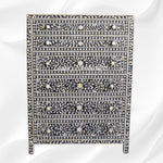 Bone Inlay 6 Drawer Chest Floral Design Black 1