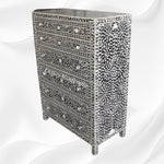 Bone Inlay 6 Drawer Chest Floral Design Black 3
