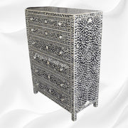 Bone Inlay 6 Drawer Chest Floral Design Black 3