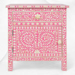 Bone Inlay Bedside Floral 1 Drawer 1 Door Pink
