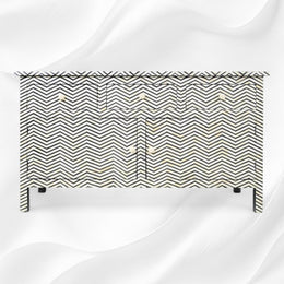 Bone Inlay Chevron 3 Drawer 2 Door Sideboard Black