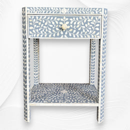Handmade Grey Bone Inlay Floral Bedside Table – Ready to Ship Nightstand Online