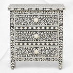 Bone Inlay Floral 3 Drawer Bedside Black 2