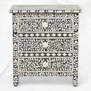 Bone Inlay Floral 3 Drawer Bedside Black 2