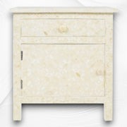Bone Inlay Geometric Bedside 1 Drawer 1 Door Biege 1