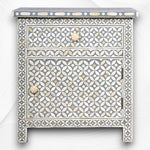Bone Inlay Geometric Bedside 1 Drawer 1 Door Grey 2