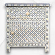Bone Inlay Geometric Bedside 1 Drawer 1 Door Grey 2