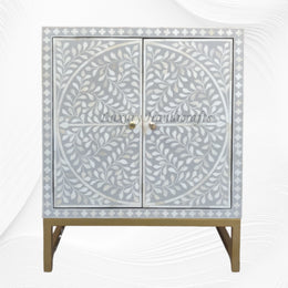 Bone Inlay Scroll Vine 2 Door Cabinet Grey 1