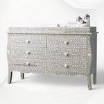 Bone Inlay Curved 6 Drawer Floral Dresser Grey with Topper 2