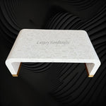 Cube Optical Waterfall Bone Inlay Coffee Table White Brass Base 2
