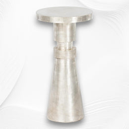 Embossed White Metal Side Table Cylindrical Shape 1
