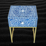 Fusion blue bone inlay nightstand – artisanal bedside unit
