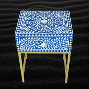 Fusion blue bone inlay nightstand – artisanal bedside unit