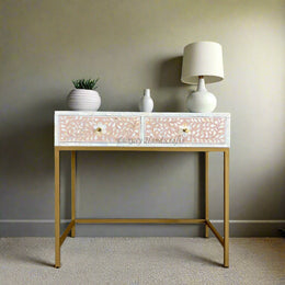 Floral MOP Inlay Console 2 Drawer Nude Pink 1