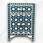 Flower Bone Inlay 1 Drawer 2 Door Bedside Table Teal Green 5
