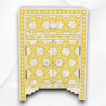 Elegant yellow bone inlay side table with storage drawers and doors