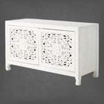 Handcarved Lombok Media Unit 2 Door White 3