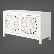 Handcarved Lombok Media Unit 2 Door White 3