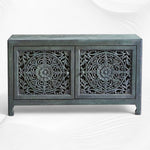 Handcarved Lombok Media Unit 2 Door Indigo Blue 6