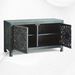 Handcarved Lombok Media Unit 2 Door Indigo Blue 3