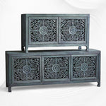 Handcarved Lombok Media Unit 2 Door Indigo Blue 7