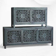 Handcarved Lombok Media Unit 2 Door Indigo Blue 7