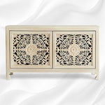 Handcarved Lombok Media Unit 2 Door White Wash 2