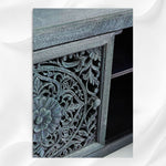 Handcarved Lombok Media Unit 3 Door Indigo Blue 5