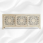 Handcarved Lombok Media Unit 3 Door White Wash 2