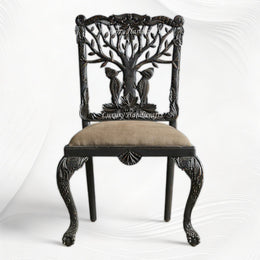 Handcarved Menagerie Woodpecker Dining Chair Black Set of 2 1