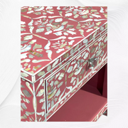 Handcrafted pink 1 drawer nightstand with mother of pearl design