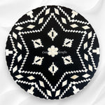 Handcrafted black bone inlay side & end table with elegant ikat motif