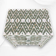 Ikat Design MOP Inlay Bedside 2 Drawer Pepper Leaf 5