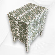 Ikat Design MOP Inlay Bedside 2 Drawer Pepper Leaf 2