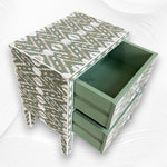Ikat Design MOP Inlay Bedside 2 Drawer Pepper Leaf 3