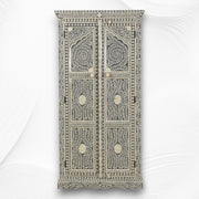 Jharokha Bone Inlay Floral Almirah Grey