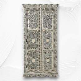 Jharokha Bone Inlay Floral Almirah Grey