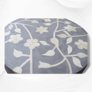 Lola Bone Inlay Round Stool Floral Light Grey