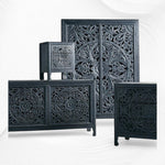 Lombok Handcarved 2 Door Wardrobe Indigo Blue 5