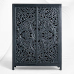 Lombok Handcarved 2 Door Wardrobe Indigo Blue 2
