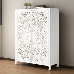 Lombok Handcarved 2 Door Wardrobe White 1